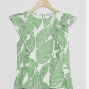 Anthropologie waverly grey palm linen blouse